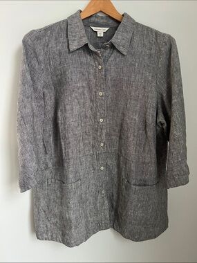 Coldwater Creek | 100% Linen Gray Linen-Blend Button Front Shirt Size 2X